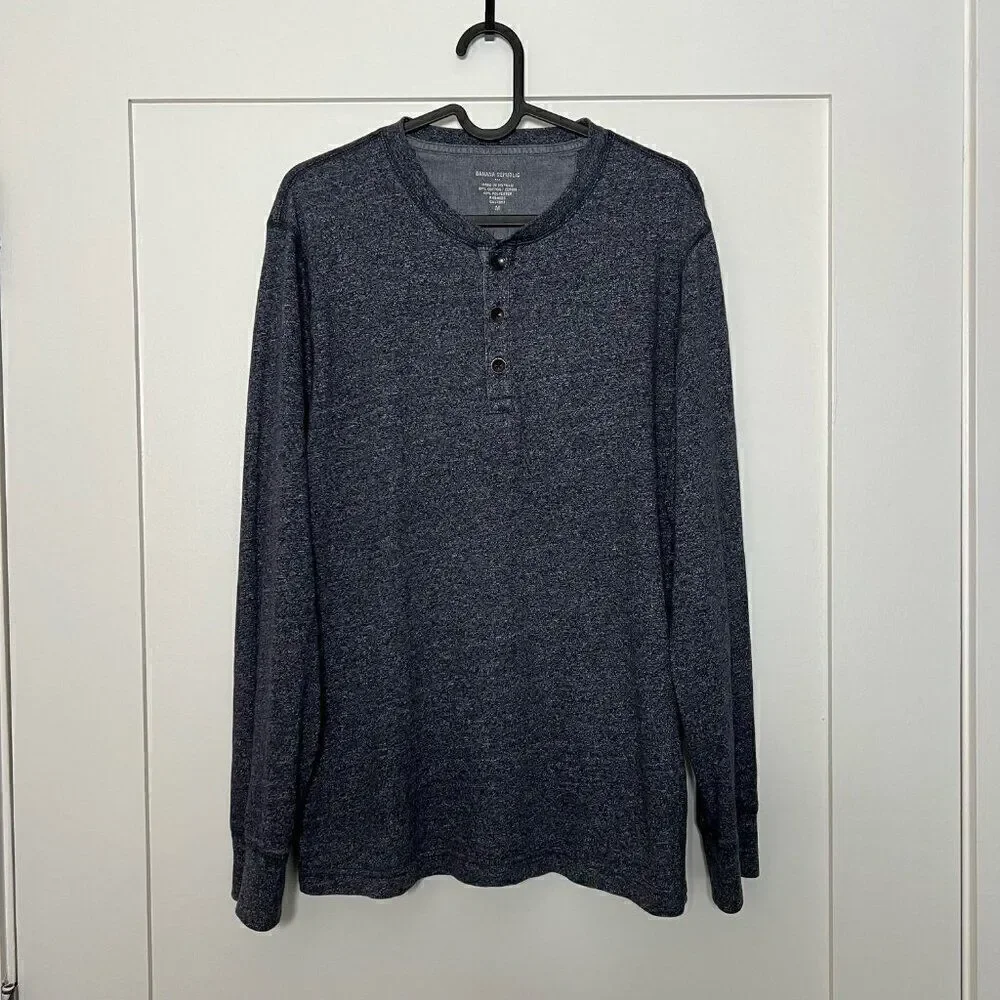 Banana Republic Shirt Mens Sz M Blue Gray Henley Long Sleeve Casual Outdoor